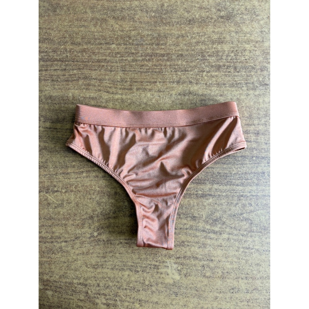 Sommer Swim Bronzeâ Metallic High Cut Bikini Bottom Shimmer Copper Small
